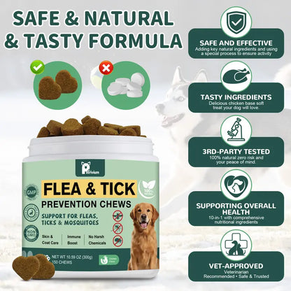 150Ct-Petrivium Dog Flea & Tick Support Soft Chews - Natural Pesticide-Free Vitamin Supplement with Rosemary Repel, Chicken Flavor, Suitable for Puppies & All Breeds/Sizes
